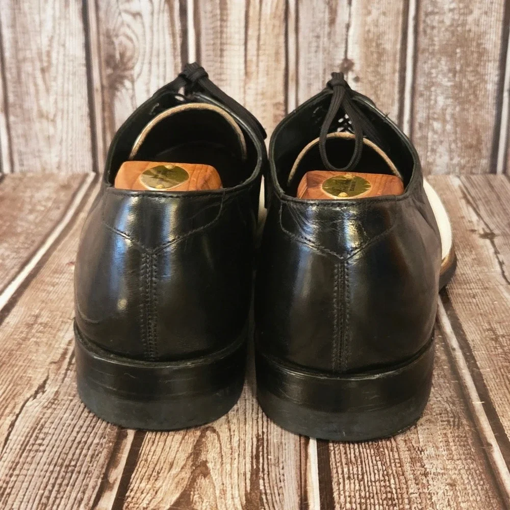 9.5 D Stacy Adams Madison Black White Spectator Cap Toe Oxford Shoes Excellent